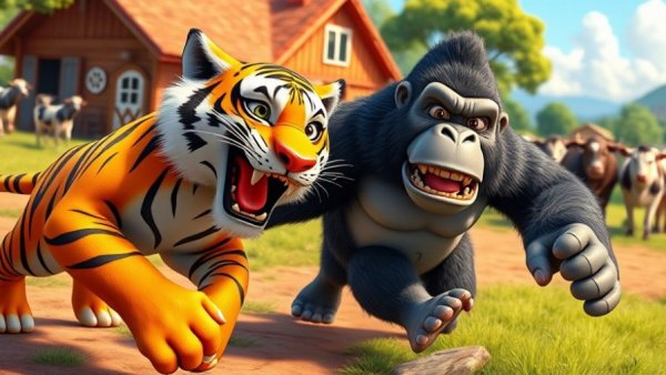 Funny animal videos featuring cartoon chase scene.