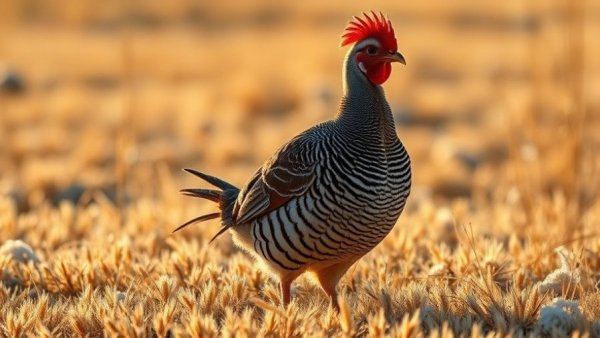 Greater prairie chicken in grassland showcasing bird-friendly ranching