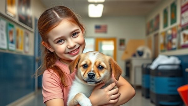 Clara's Adoption in Animal Rescue, girl with puppy