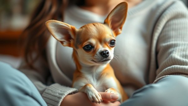 Shy chihuahua being trained in a cozy home setting