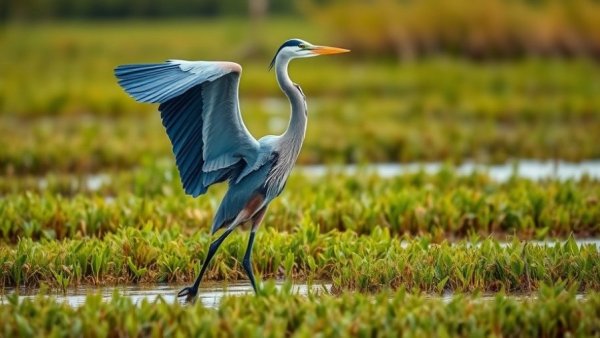 Blue heron in Maryland salt marsh.