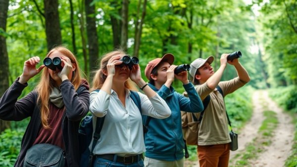 Conservation Leadership Academies students birdwatching in nature.