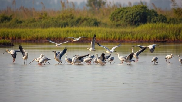 Birds at Mitchell Lake Audubon Center in serene wetland habitat.