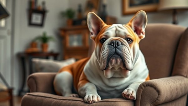 Beloved dog breeds from a century ago, English bulldog resting in a cozy setting.