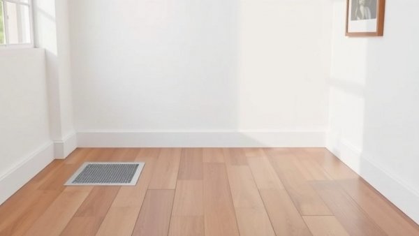Minimalistic room corner with wooden floor and white walls.