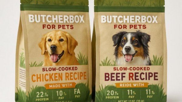 ButcherBox For Pets slow-cooked dog food, chicken and beef packages.