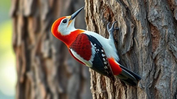 Colorful Red-naped Sapsucker perched on a tree.