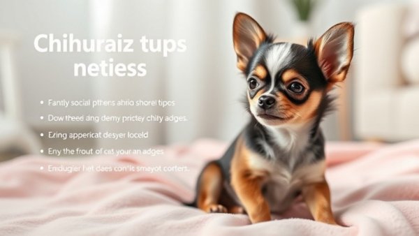 Cute Chihuahua puppy on pink blanket with socialization tips