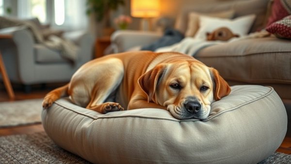 Senior dog resting in a cozy living room for Senior Pets Care and Adoption.