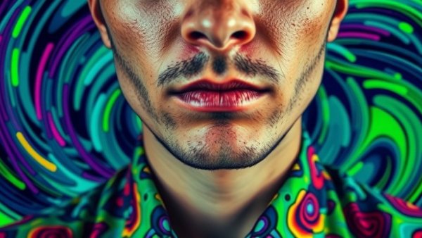 Vibrant abstract art of a face with colorful patterns in digital style.