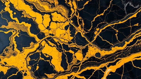 Vibrant black and yellow marble texture, close-up view.