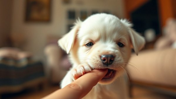 Small puppy gently biting finger, how to stop dog biting