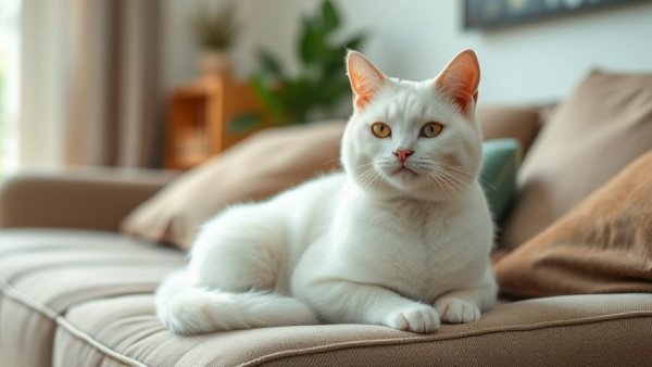 Shelter cat cancer survival story featuring gentle white cat.