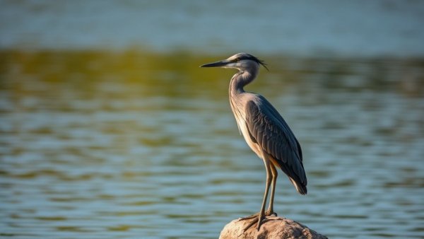 Black-crowned Night Heron perched on a rock by the water.