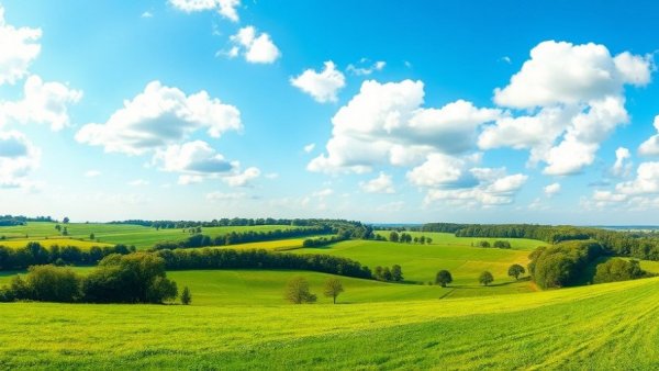 Tranquil landscape with green fields under a blue sky, possible link to Wachiska Audubon Society Grant.