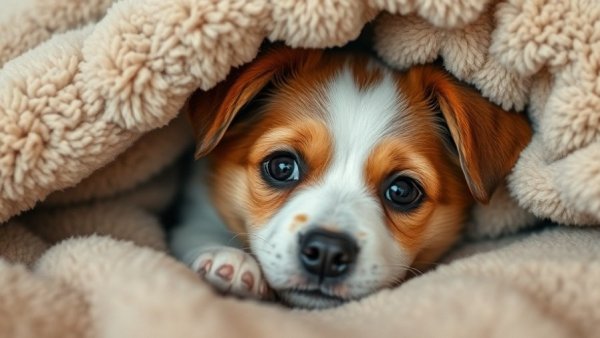 Adorable dog under blanket showing how to stop your dog from sleeping in your bed.
