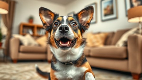 Humorous dog with a funny reaction indoors