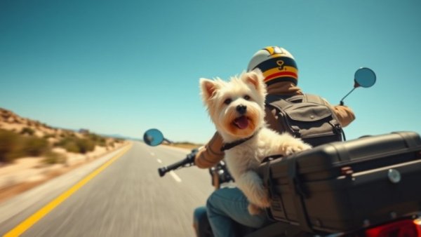 Travel with dog: Motorcyclist and dog on a sunny ride