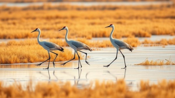 Fall Crane Viewing with sandhill cranes on icy surface