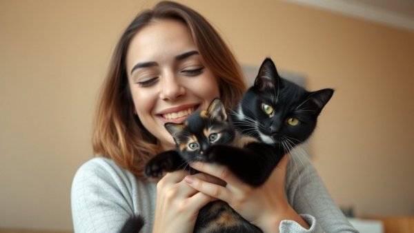 Hidden Facts About Black Cats: woman cuddling black and calico cats