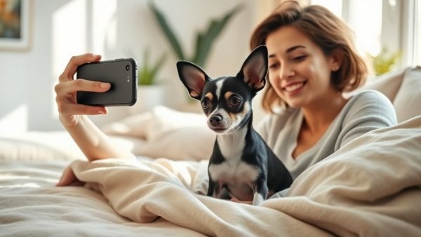 Capturing chihuahua content on Instagram: a woman photographs her dog