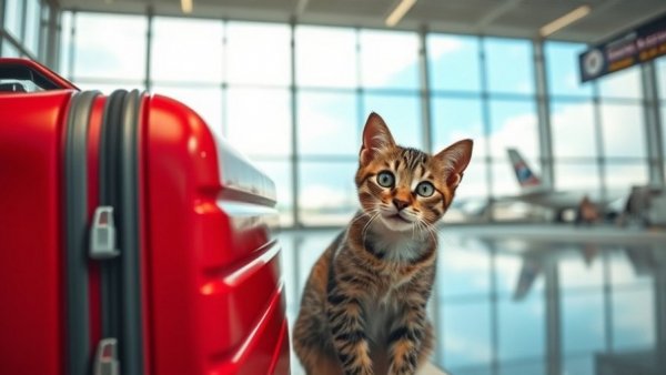 Tips for Flying with Your Cat: Cute tabby cat at airport.