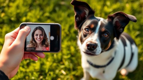 Dog lovers connected through a video call with a vet on smartphone.