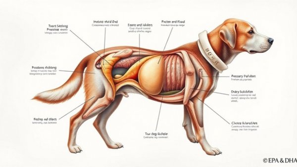 Diagram showing benefits of EPA and DHA for dogs' health.