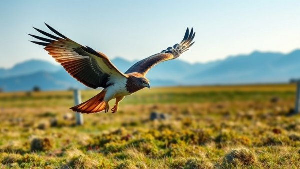 Bird of prey flying over grassland, symbolizing Bird-Friendly Ranch Certification.