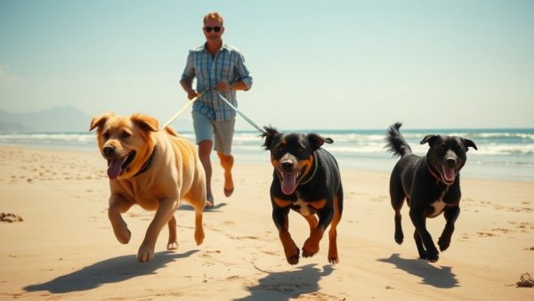 Playful dogs at dog friendly beach on Block Island