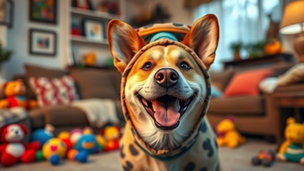 Funny dog in costume making a humorous face