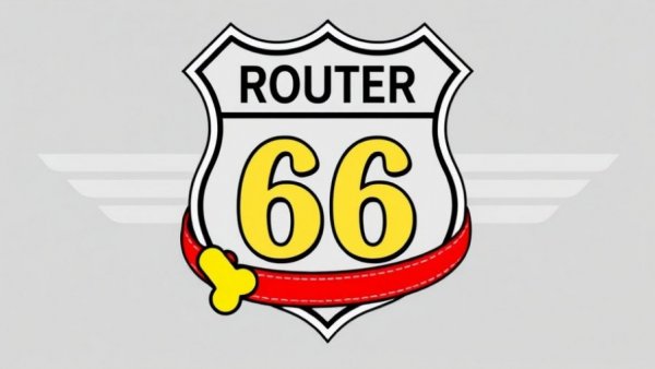 Route 66 dog collar logo, traveling with dogs theme.