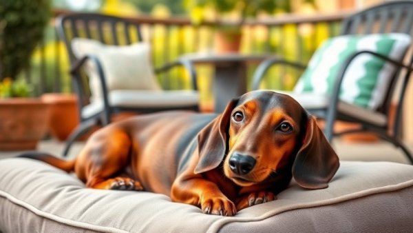 Mentally and emotionally healthy dachshund relaxing outdoors.