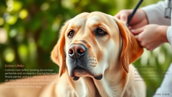 Older Labrador dog being examined; lipomas in dogs context.