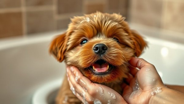 Dog getting a budget-friendly bath at home.