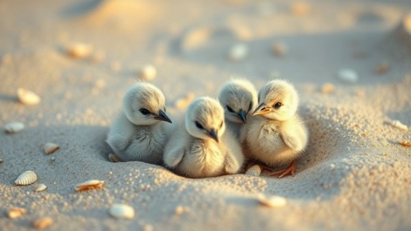 Newly hatched chicks on sandy beach, conserved island North Carolina.