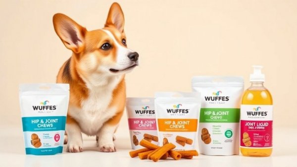 Corgi exploring Wuffes dog treats at Tractor Supply.