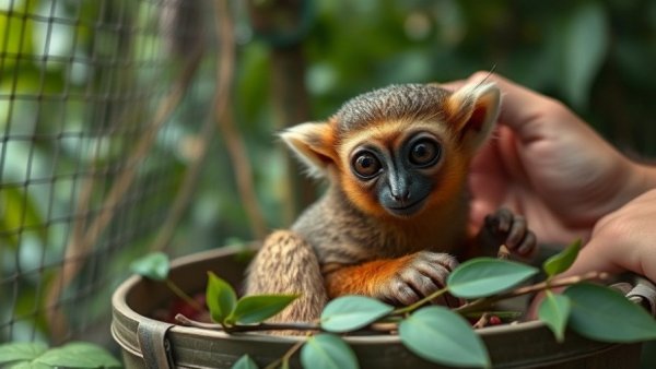 Releasing the Only Venomous Primate: Slow loris in a container.