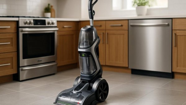 Advanced Bissell pet cleaner on modern kitchen floor.