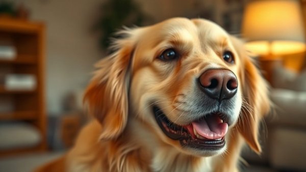 Happy Golden Retriever being petted, ideal family dog.