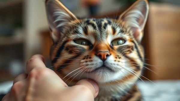 Content tabby cat shows affection, missing you.