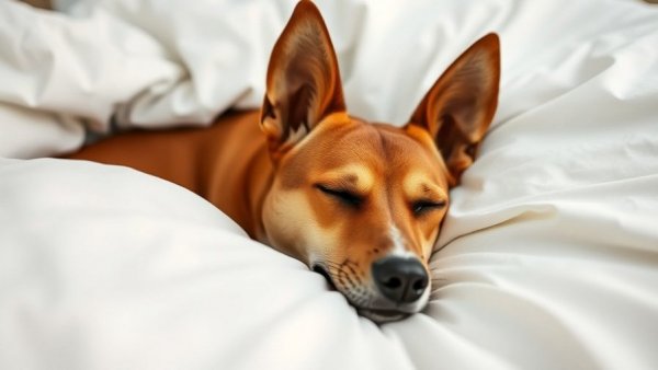 Sleeping With Your Dog: Basenji peacefully resting on white sheets.