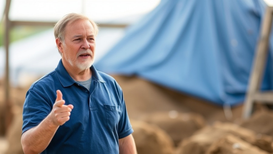 Middle-aged man explores eco-friendly DIY home improvement ideas with hot mud.