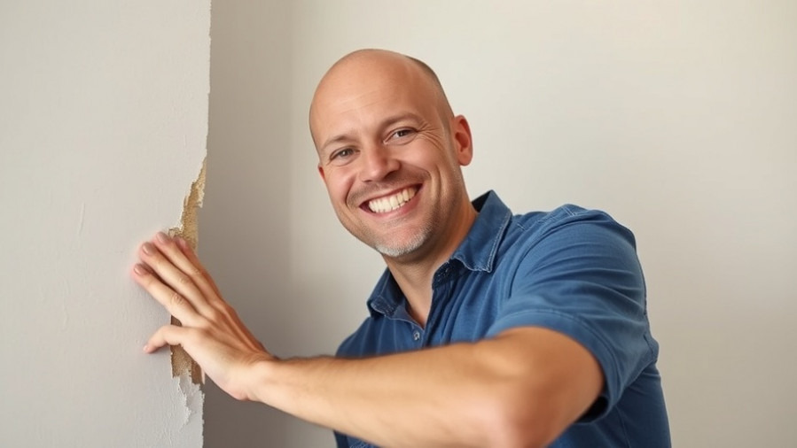 Bald man smiling while learning budget-friendly DIY home improvement tips for drywall repair.