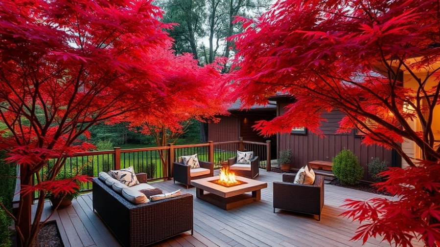 Stunning fall foliage of Japanese maple varieties in elegant outdoor living spaces.