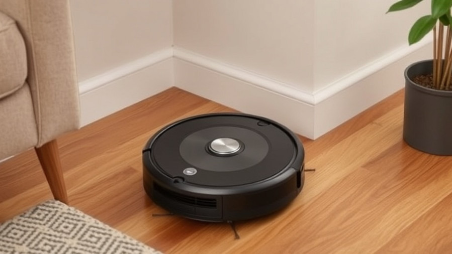 Robotic vacuum navigating home, showcasing smart home devices and automation.