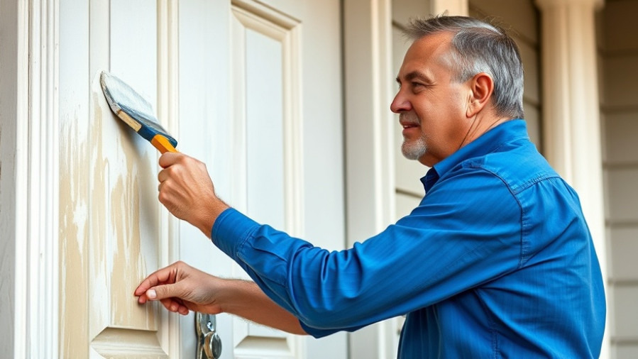 Mature man painting a door with home renovation tips in daylight, showcasing DIY projects.