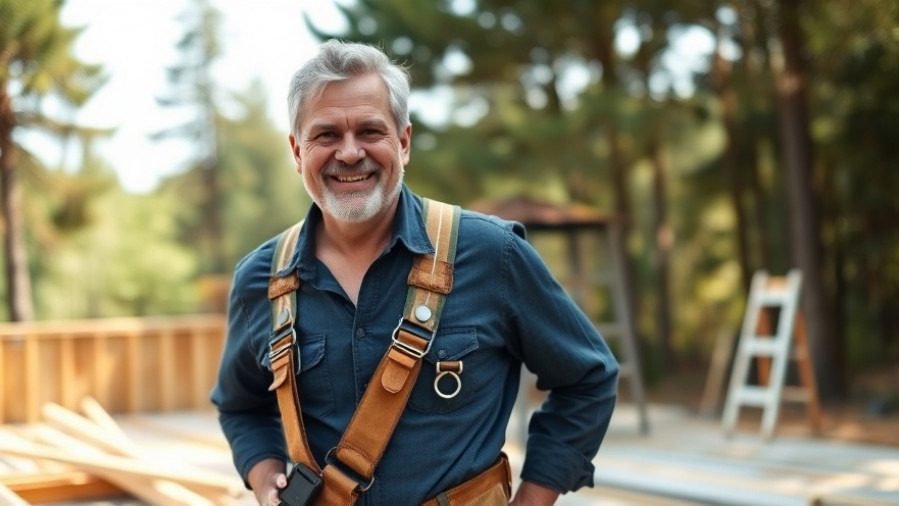 Confident man in tool belt on a DIY home renovation project, inspired by Tampa DIY design.