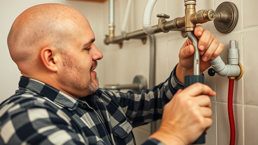 Bald man performing DIY plumbing work at home, exploring Tampa holiday trends.