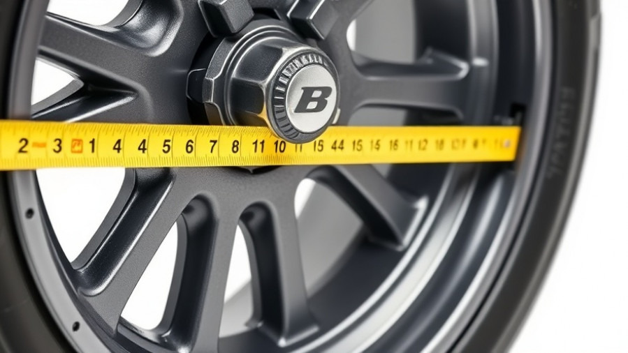 Close-up of a dark gray alloy golf cart wheel showing its diameter impact on handling.